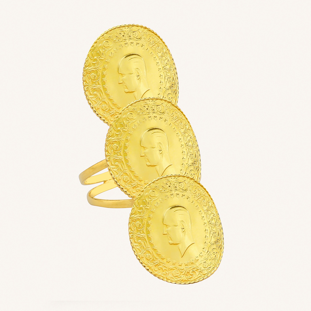 22 Ayar Altın Çeyrek 3'lü Liralı Yüzük