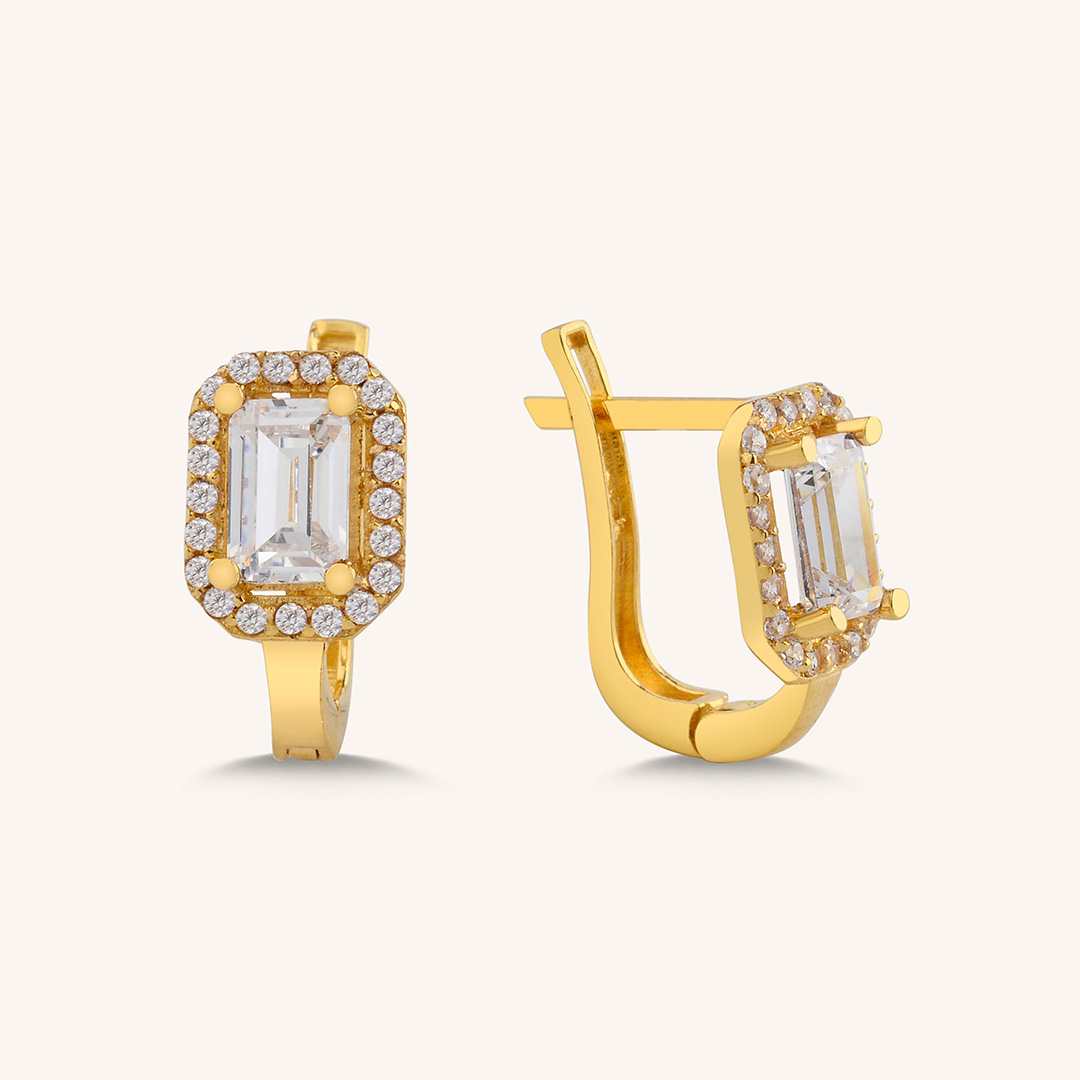 22 Ayar Altın Baget Taşlı Küpe